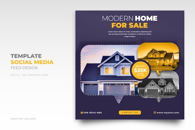 Real estate house property sale social media Instagram post or square web banner template