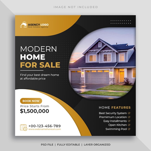 Real estate house property sale social media post and instagram square flyer design