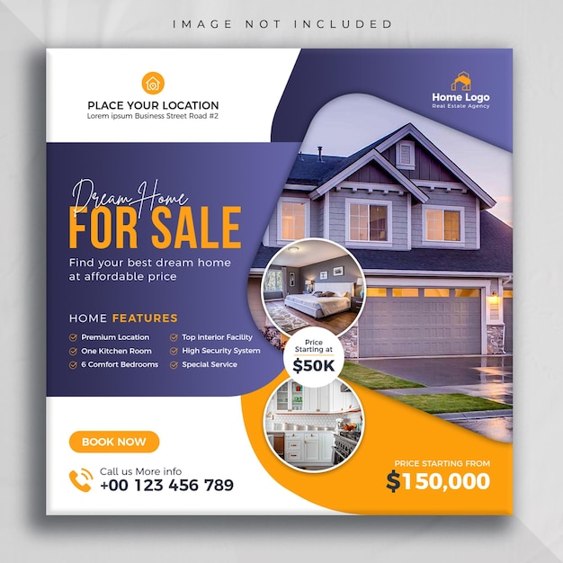 Real estate house property sale social media post and instagram square flyer template