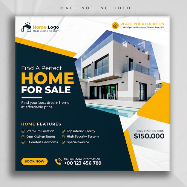 Real estate house property sale social media post and instagram square flyer template