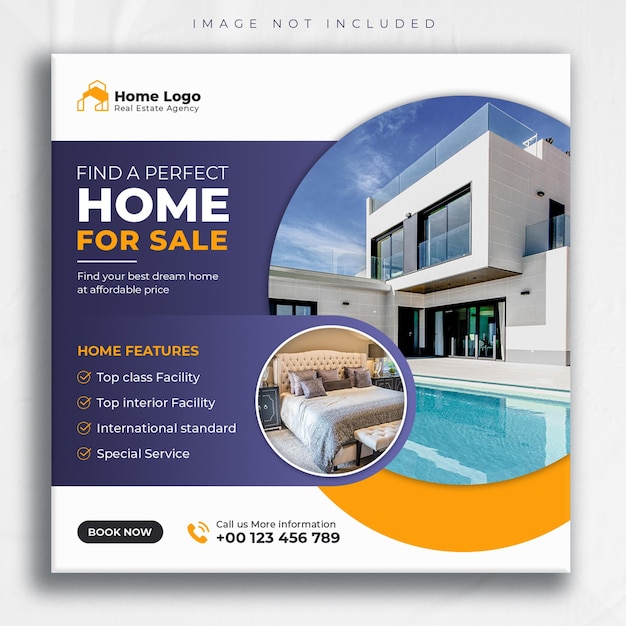 Real estate house property sale social media post and instagram square web banner template