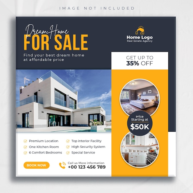 Real estate house property sale social media post and instagram square web banner template