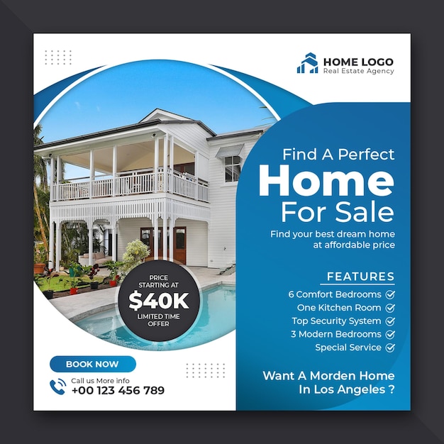 Real estate house property sale square flyer or social media post banner template