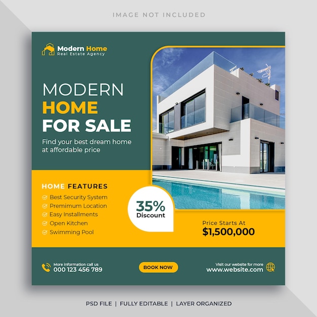 Real estate house property social media banner and square instagram post template