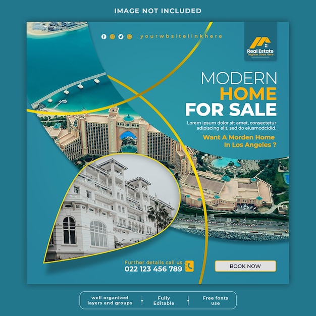 Real estate house property social media or instagram post or square web banner promo template