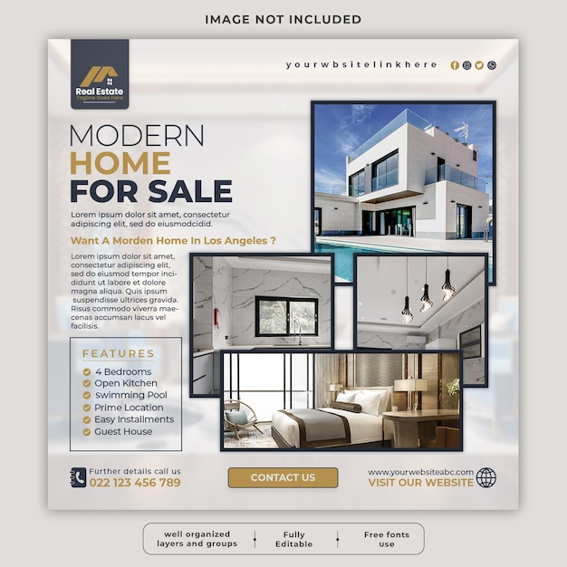 Real estate house property social media or instagram post or square web banner promo template