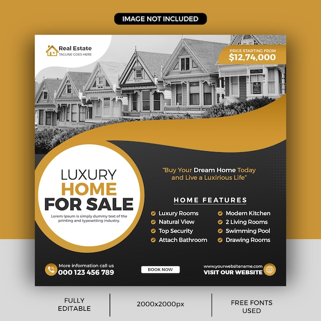 Real estate house property social media post template or square web banner