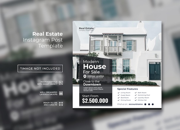 Real estate house for sale instagram post template