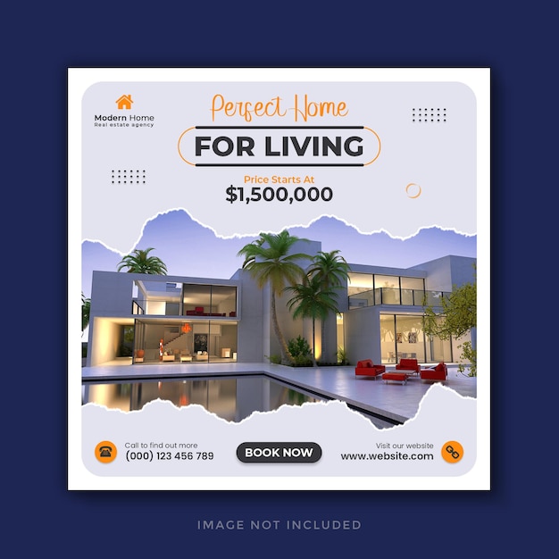 Real estate house sale social media banner and instagram post template