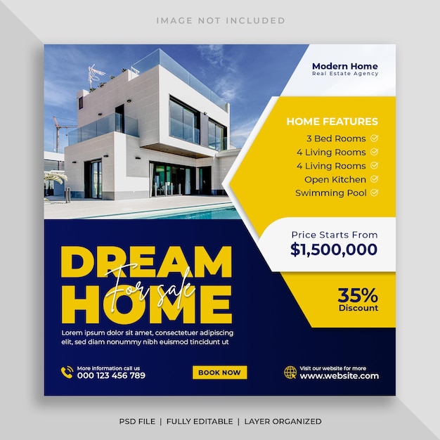 Real estate house sale social media banner and square instagram post template