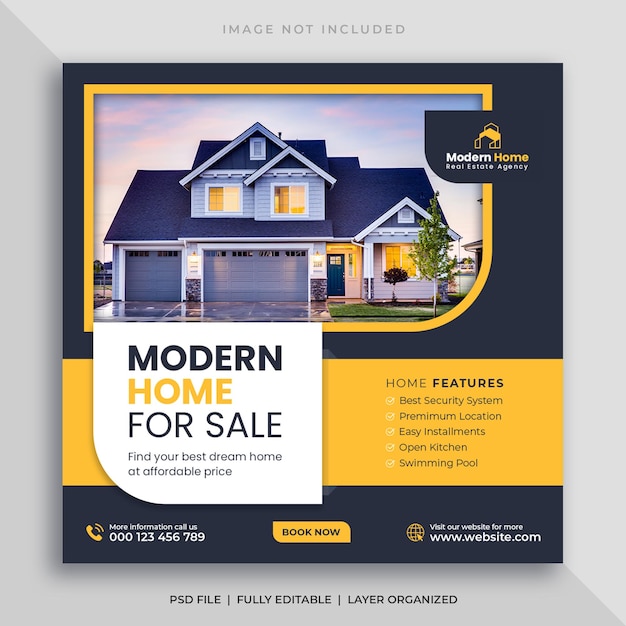 Real estate house sale social media banner and square instagram post template