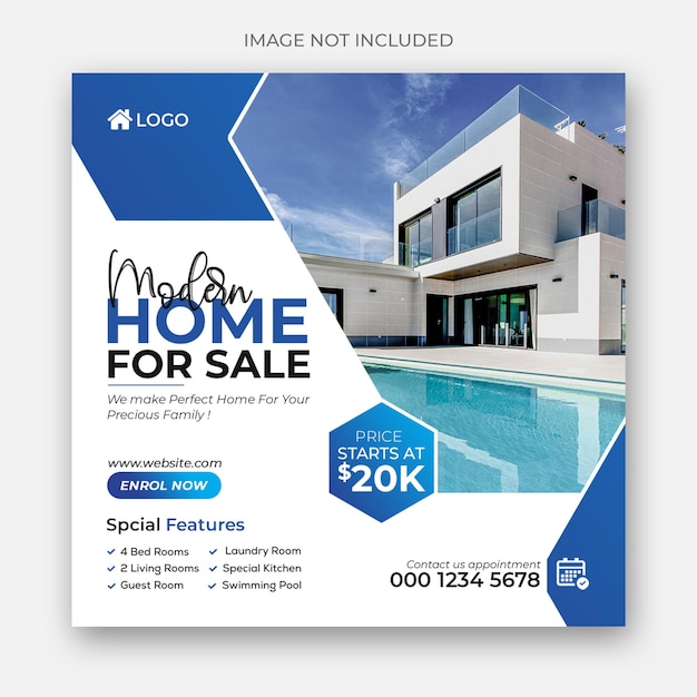 Real estate house for sale social media banner template