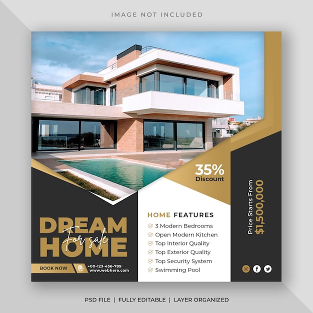 Real estate house sale social media post or square web banner template