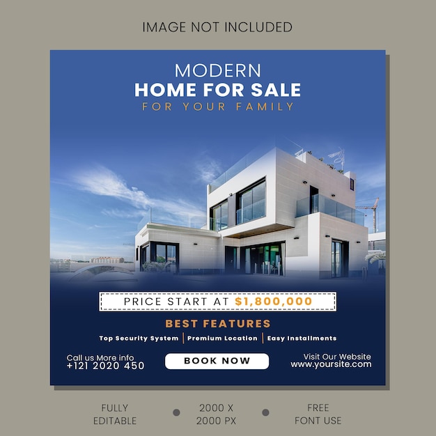 real estate house for sale social media post template PSD premium