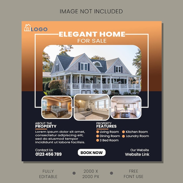 real estate house for sale social media post template PSD premium