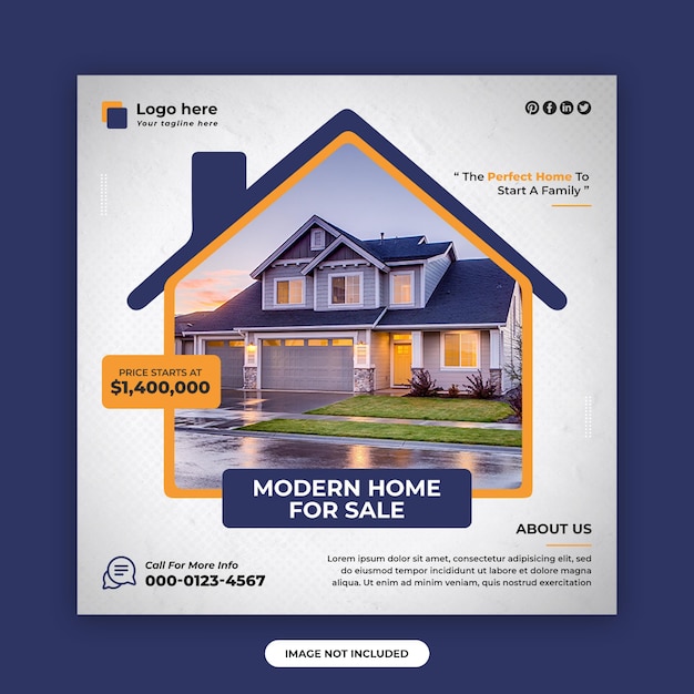 Real estate house sale square social media post and web banner design template