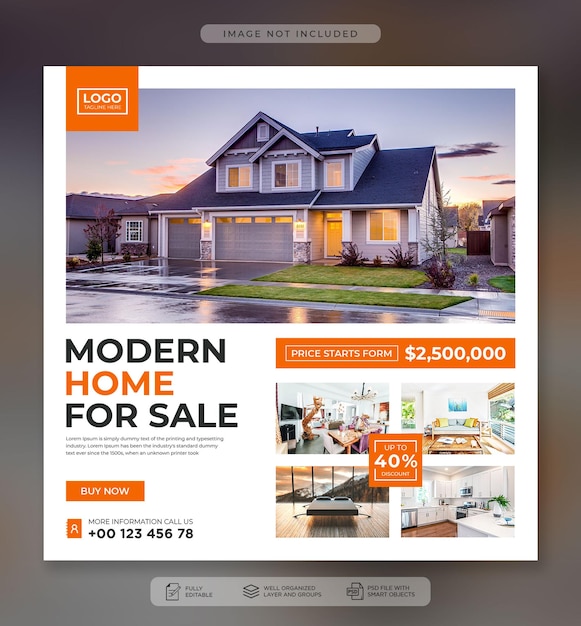 Real estate house social media banner and Instagram post template