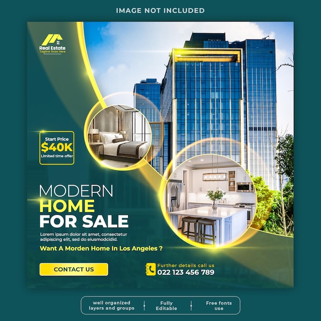 Real estate house social media or instagram post or square web banner promo template