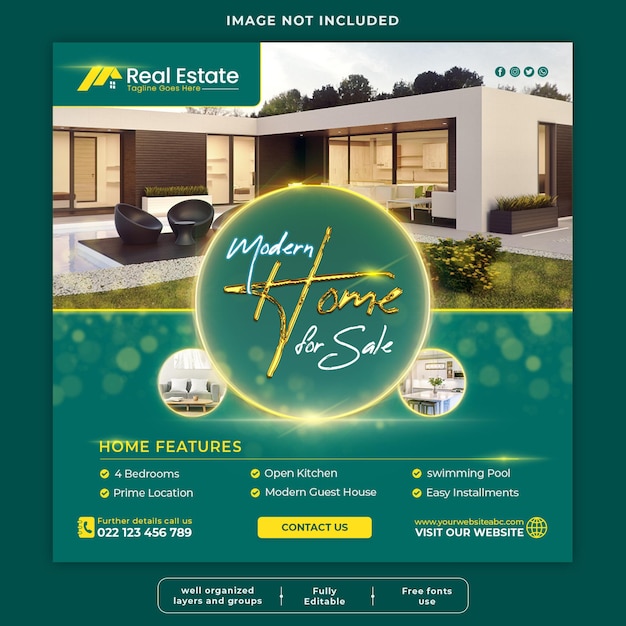 Real estate house social media or instagram post or square web banner promo template