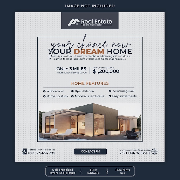 Real estate house social media or instagram post or square web banner promo template