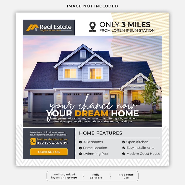 Real estate house social media or instagram post or square web banner promo template