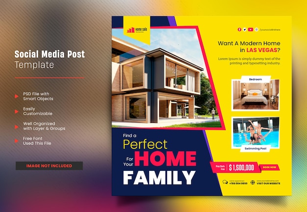 Real estate house social media instagram promo post or square flyer banner design template