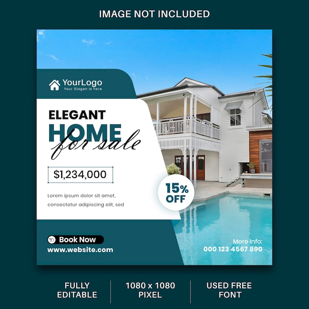 Real estate house social media post or square banner template design