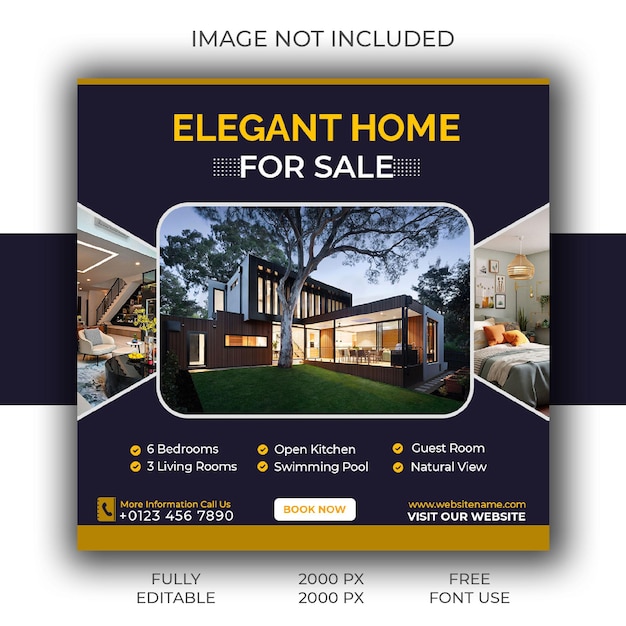 Real estate house social media post or square banner template Psd