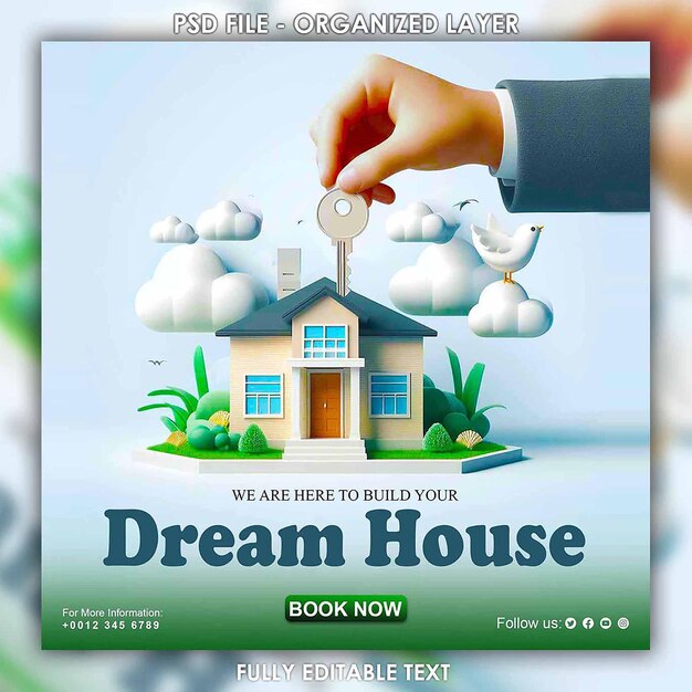 PSD real estate house social media post or square banner template real estate house property instagram