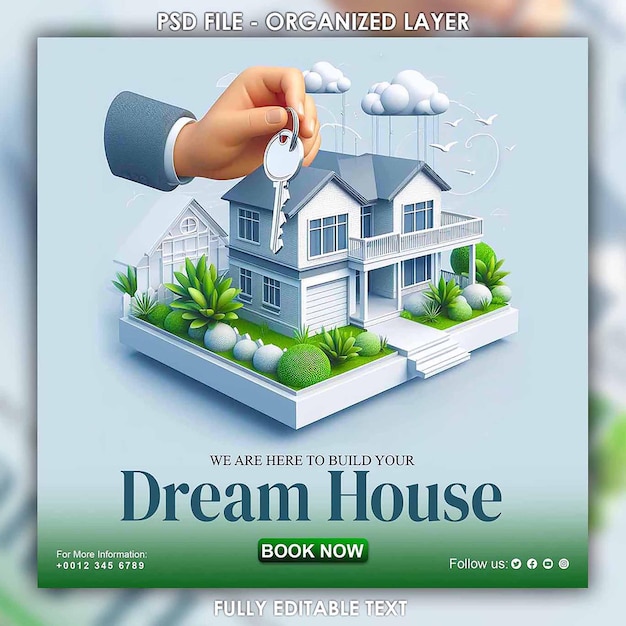 PSD real estate house social media post or square banner template real estate house property instagram