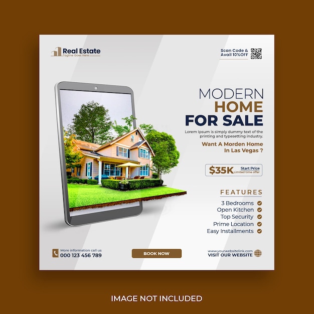 Real estate house social media post or square banner template