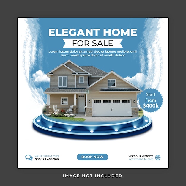 Real estate house social media post or square banner template