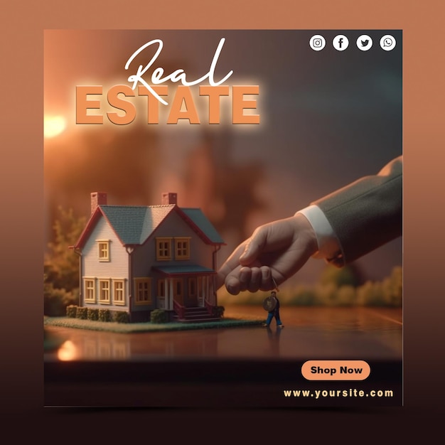 Real estate house social media post or square banner template