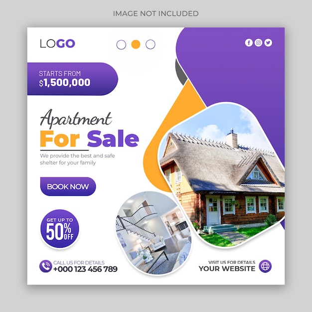 real estate house social media post or square banner template