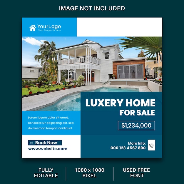 Real estate house social media post or square web banner