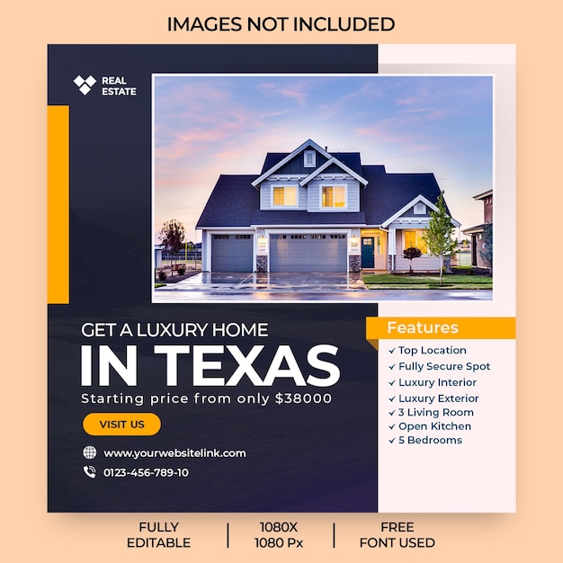 Real estate house square instagram post or social media banner template for property