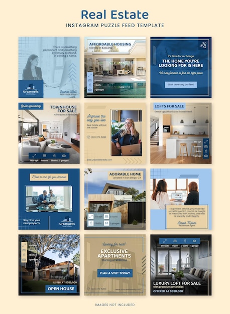 PSD real estate instagram puzzle feed template