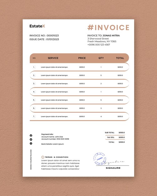 PSD real estate invoice business design