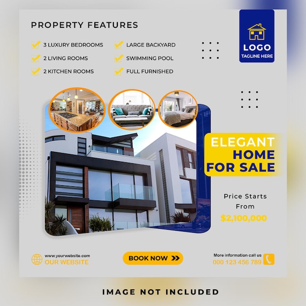 Real estate modern house property agent social media post or square banner flyer template