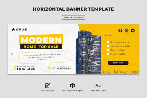 Real estate modern house sale creative web horizontal banner design template