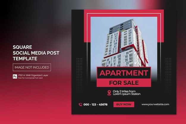 Real Estate Property Social Media Post or Square Web Banner Advertising Template