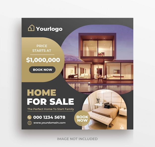 Real estate for sale banner instagram post or square flyer template