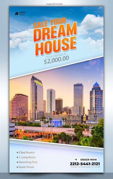 PSD real estate sale leaflet design template