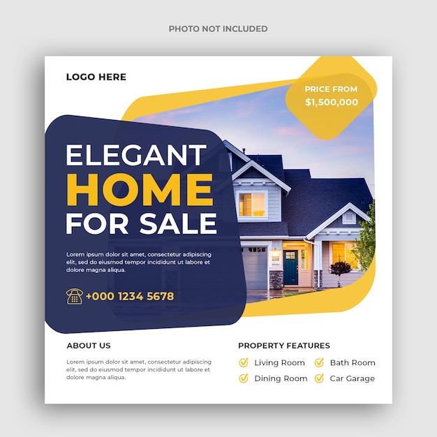 Real estate sale social media banner or square flyer template