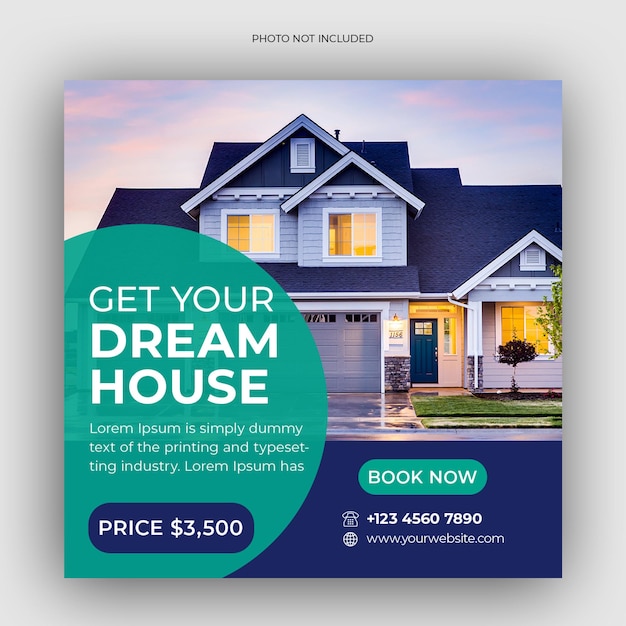 Real estate sale social media banner or square flyer template