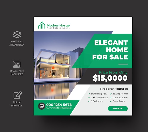 Real estate social media banner or square flyer template