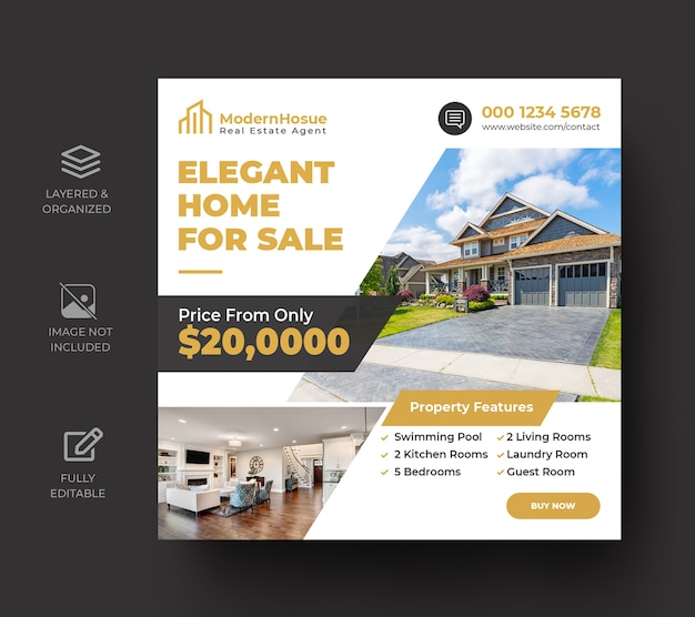 Real estate social media banner or square flyer template