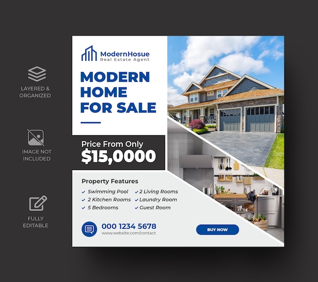 Real estate social media banner or square flyer template