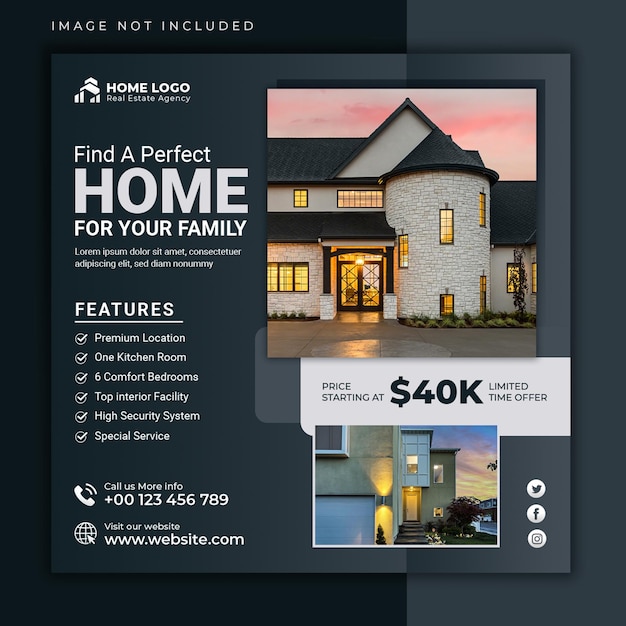 Real estate social media post or house property sale instagram story square banner template