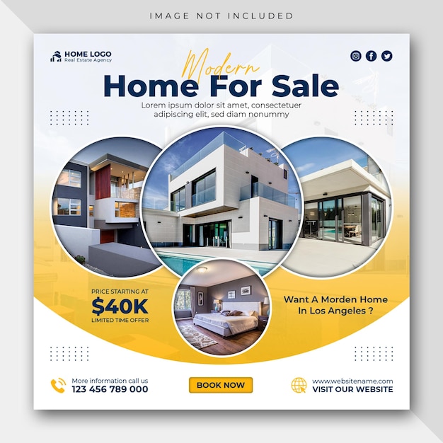 Real estate social media post or house property sale instagram story square banner template